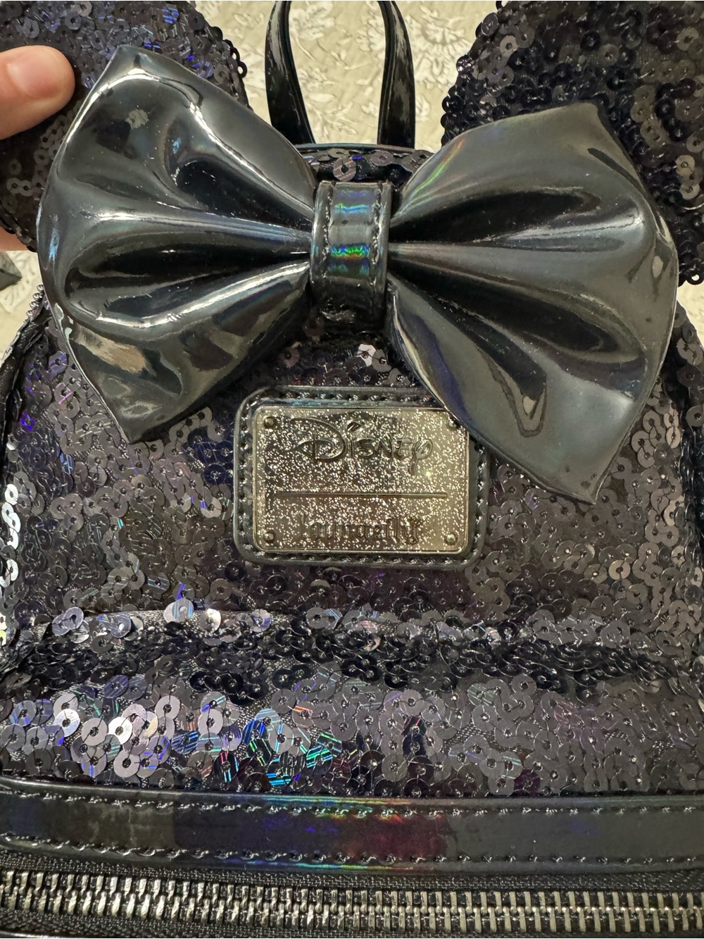 LoungeFly Sequin Minnie Ear Mini Backpack - Black - Picture 4 of 15